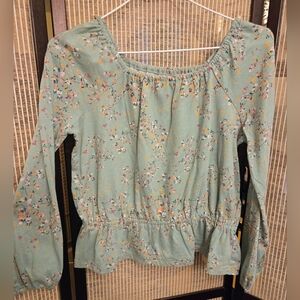 Sage Green Girls Floral Blouse
